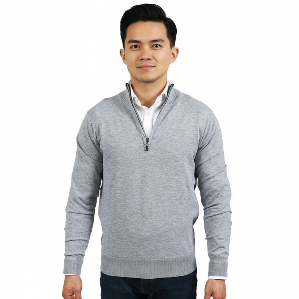 Real Cashmere Light Grey Half Zip Fine Cashmere Blend Mens Sweater